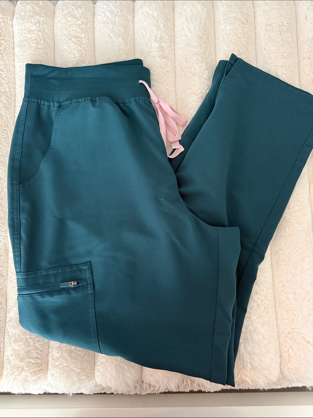 Figs Zamora Jogger Scrub Pants in Teal with Pink Drawstring